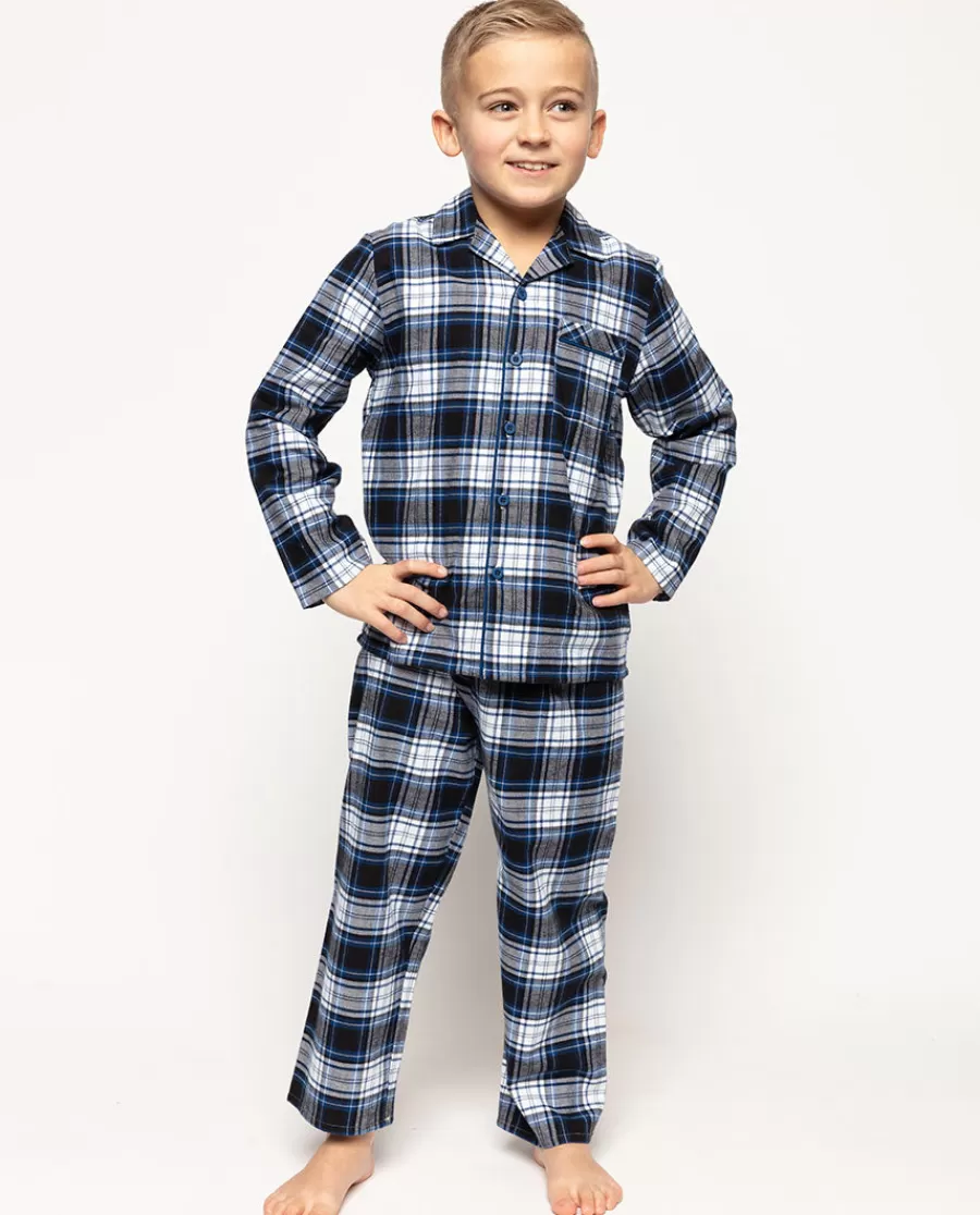 New Apollo Blue Brushed Check Pyjama Set Kids Boys Pyjamas