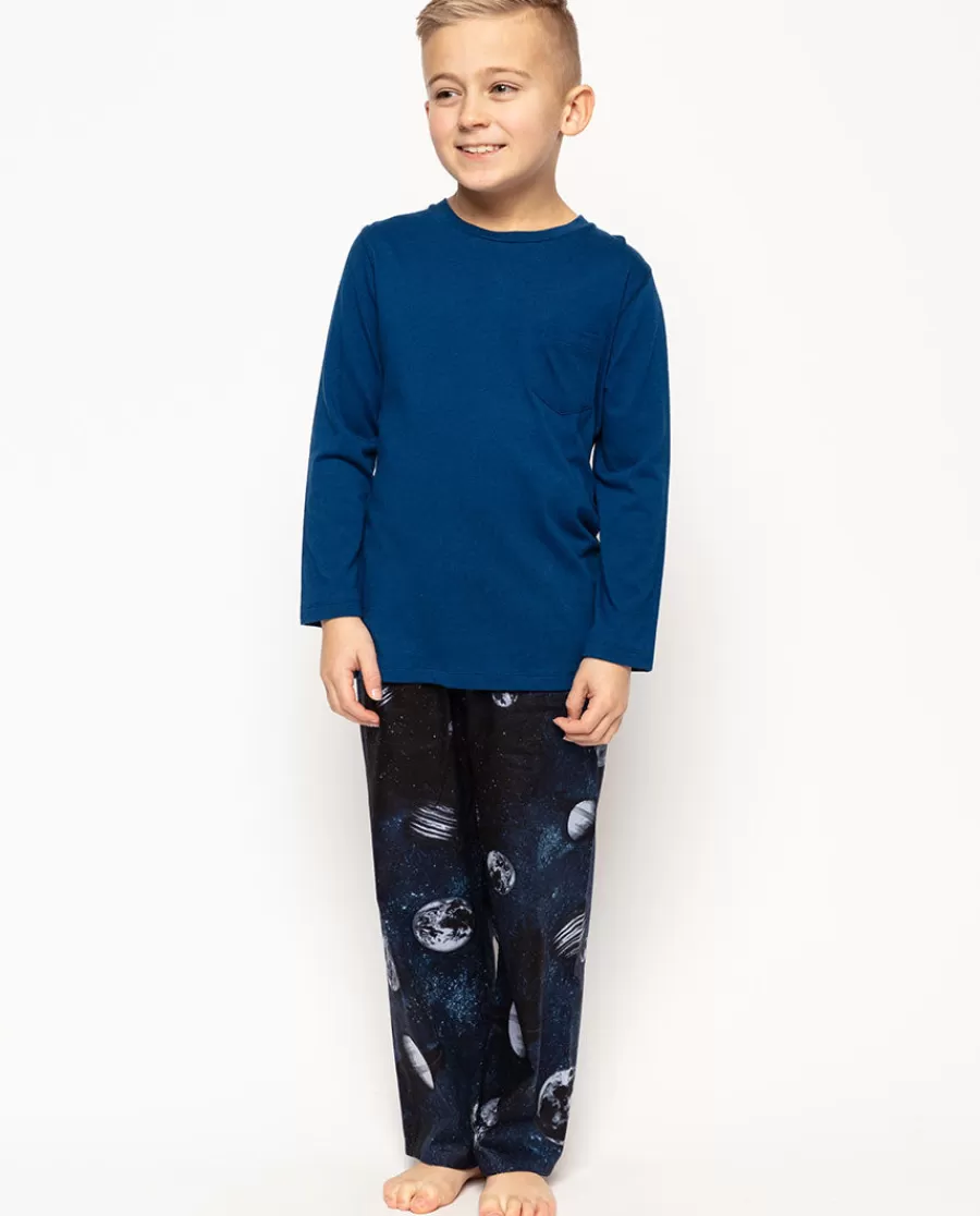 Best Sale Apollo Blue Jersey T-Shirt And Moon Print Pyjama Set Kids Boys Pyjamas