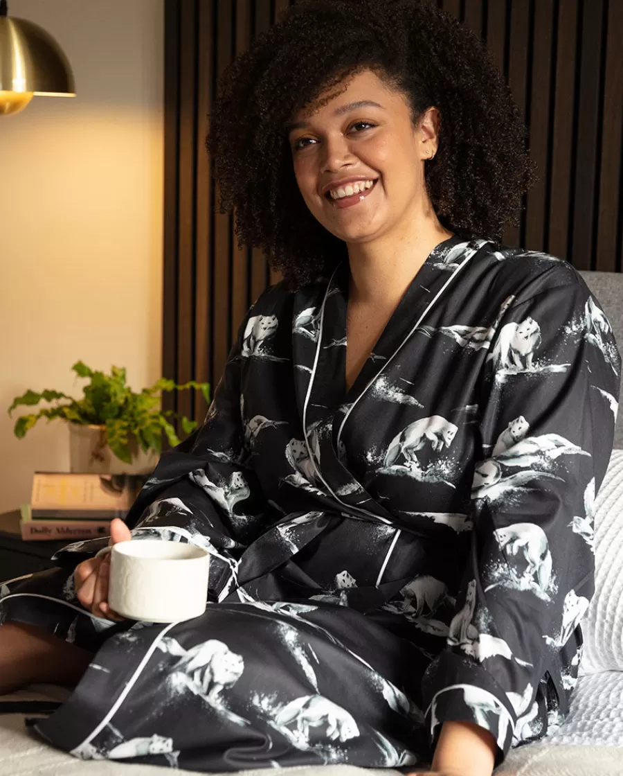 Store Atlas Arctic Fox Print Long Dressing Gown Women Dressing Gowns