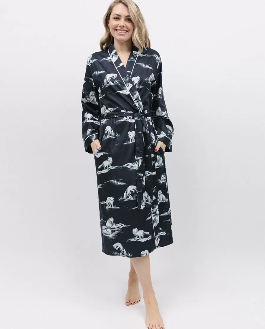 Store Atlas Arctic Fox Print Long Dressing Gown Women Dressing Gowns