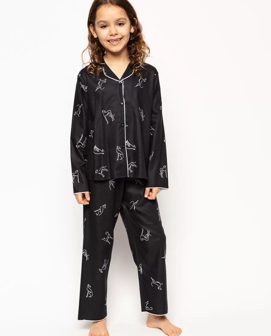Outlet Beth Black Dog Print Pyjama Set Kids Girls Pyjamas