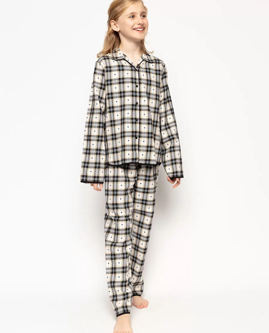 Online Beth Black Heart Dobby Check Pyjama Set Kids Girls Pyjamas