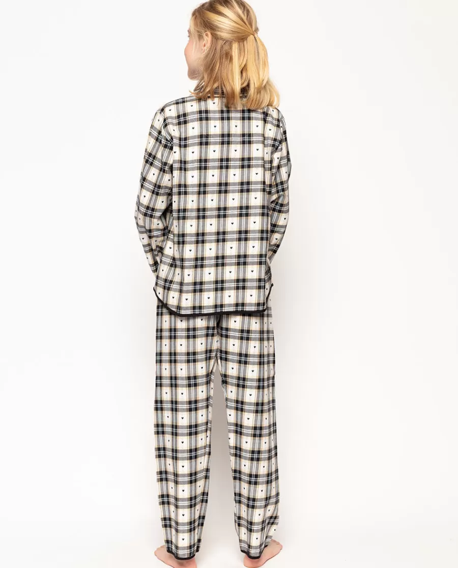 Online Beth Black Heart Dobby Check Pyjama Set Kids Girls Pyjamas