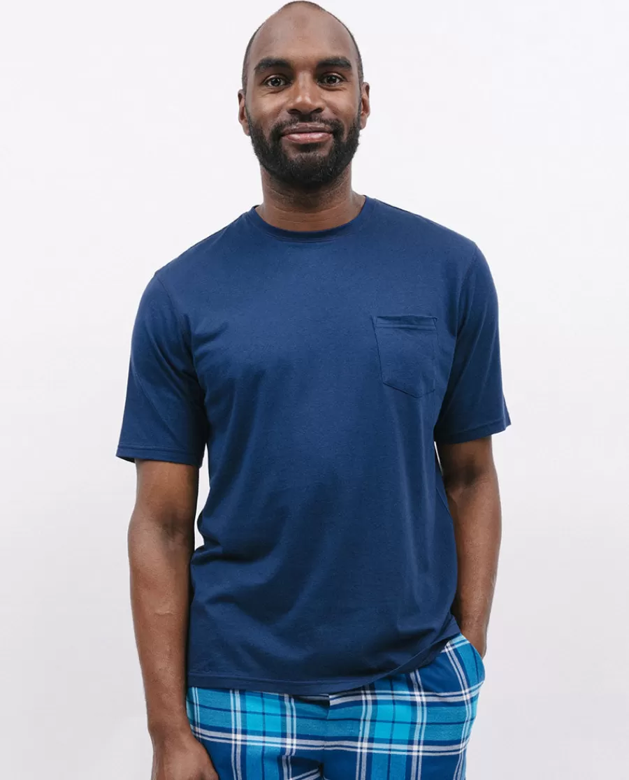 Flash Sale Blue Jersey T-Shirt Men Pyjama Tops