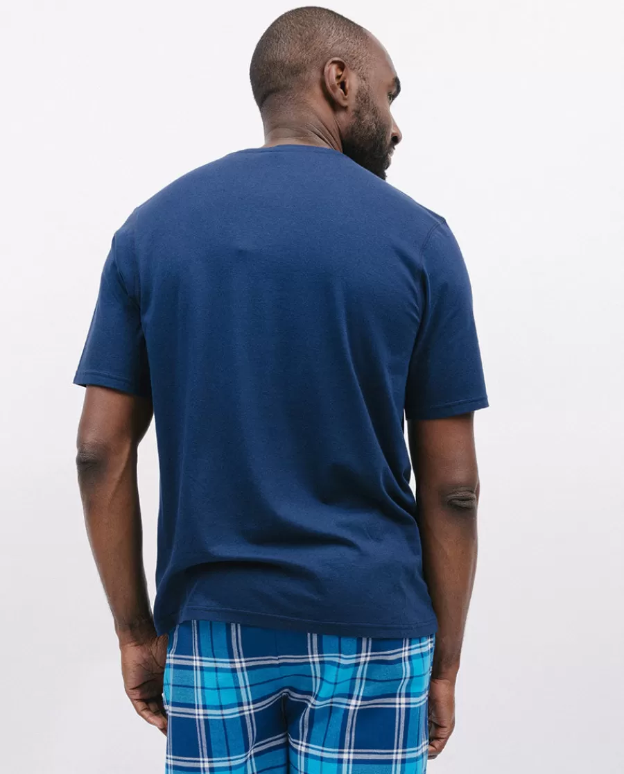 Flash Sale Blue Jersey T-Shirt Men Pyjama Tops