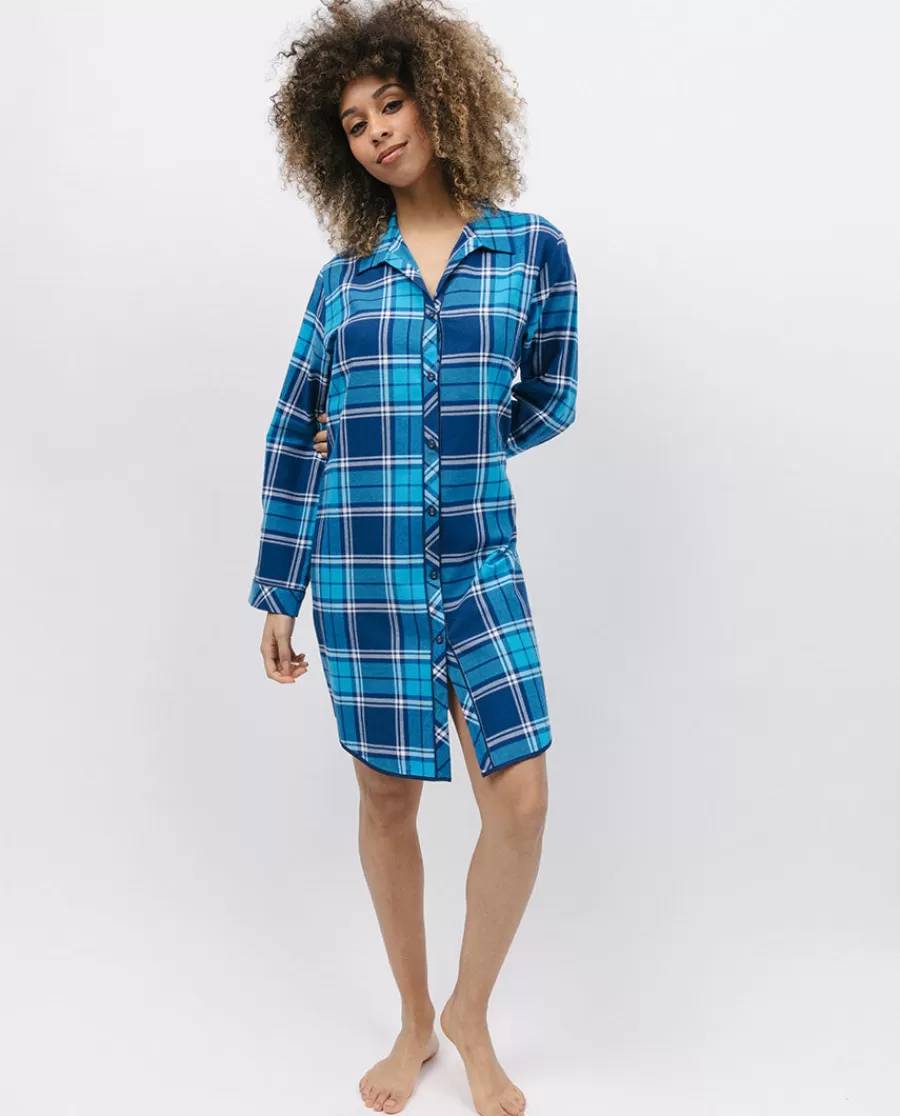 Flash Sale Brushed Blue Check Nightshirt Women Nightshirts