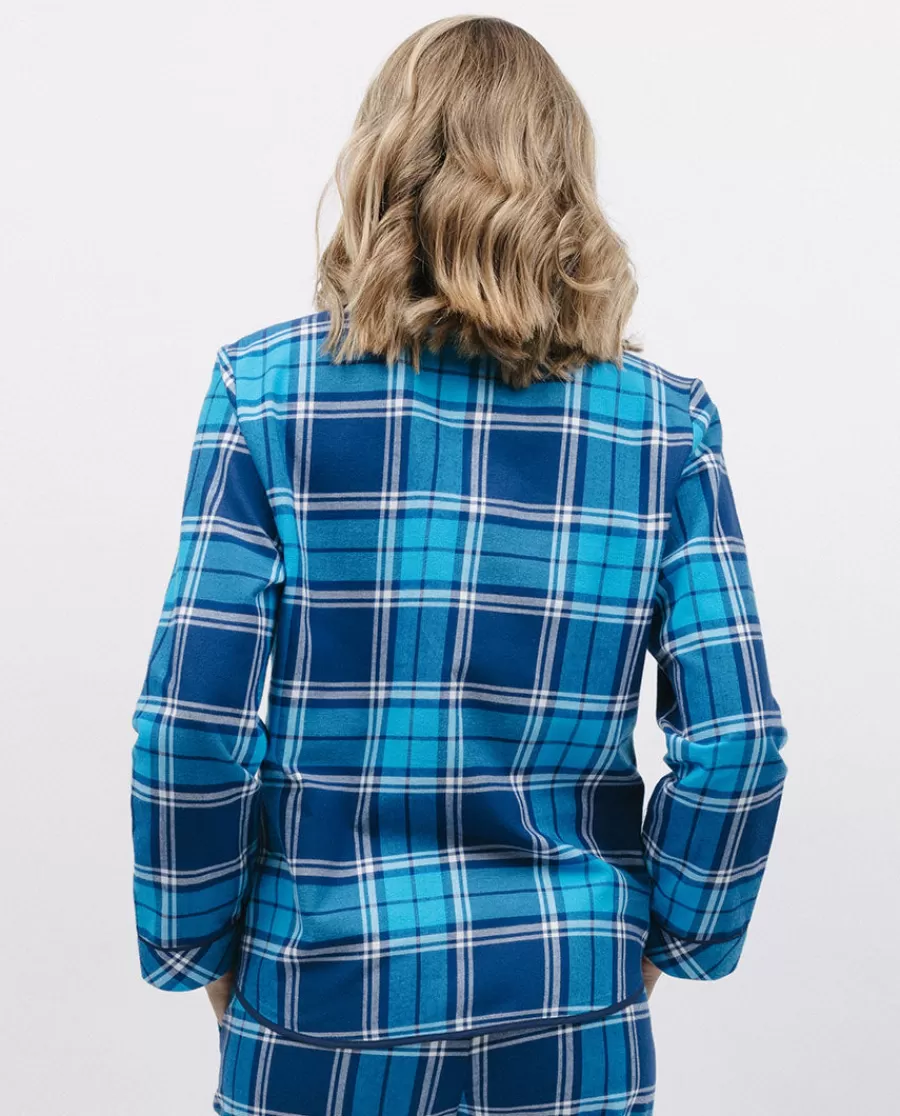 Best Sale Brushed Blue Check Pyjama Top Women Pyjama Tops