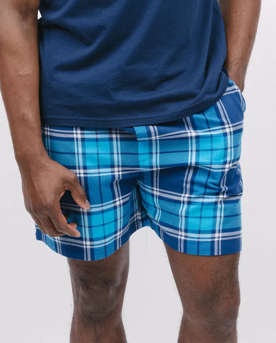 Fashion Brushed Blue Check Shorts Men Pyjama Shorts