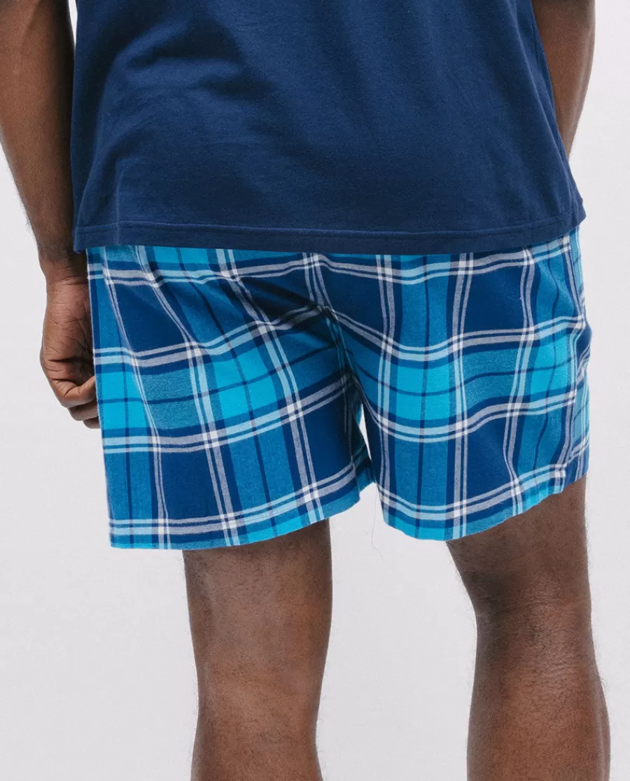Fashion Brushed Blue Check Shorts Men Pyjama Shorts