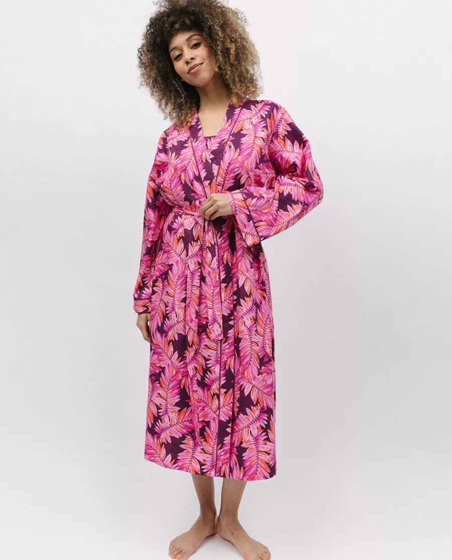 Store Carina Palm Leaf Print Long Dressing Gown Women Dressing Gowns