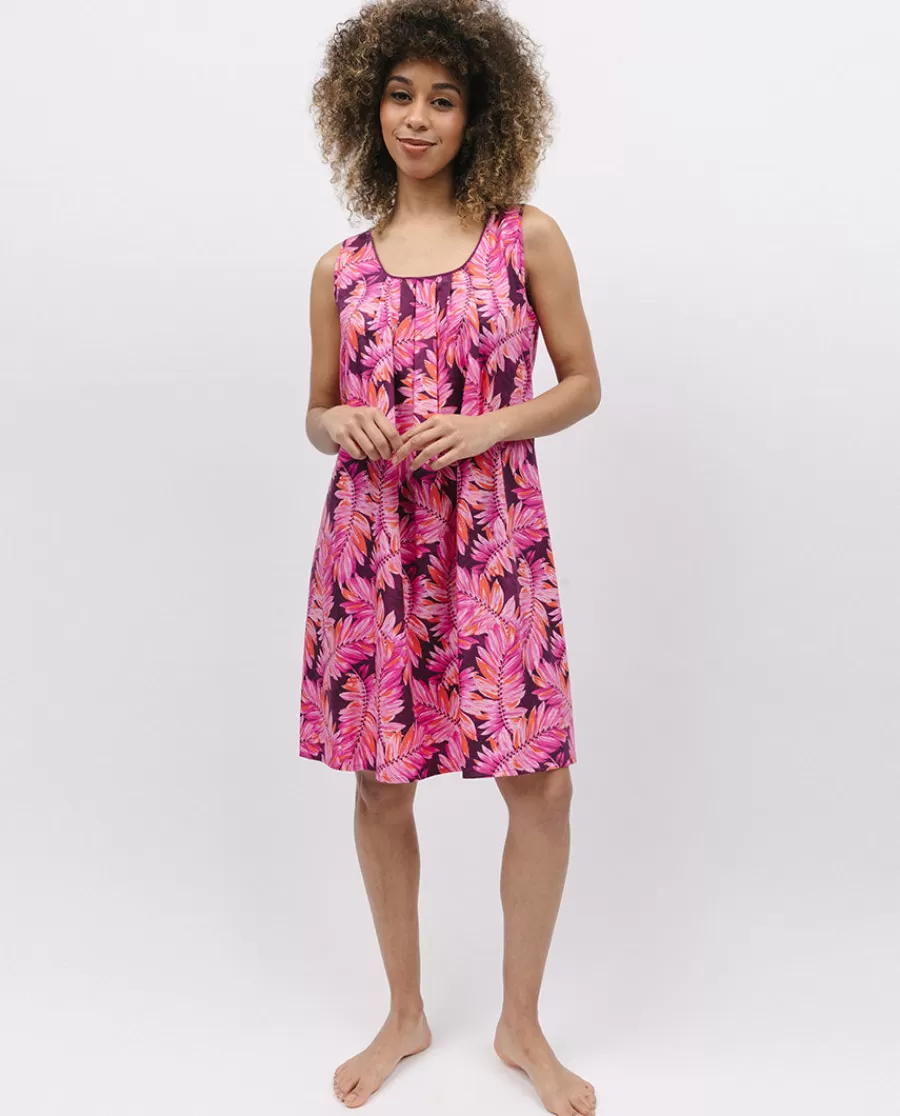 Fashion Carina Palm Leaf Print Short Nightdress Women Nightdresses