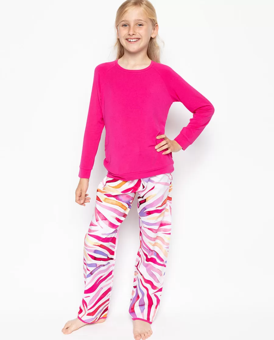 Fashion Carrie Jersey Top And Brushstroke Print Pyjama Set Kids Girls Pyjamas