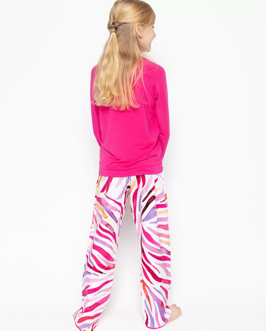 Fashion Carrie Jersey Top And Brushstroke Print Pyjama Set Kids Girls Pyjamas