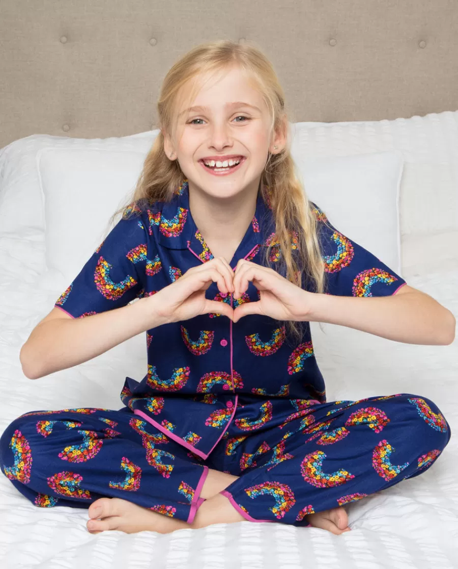 Best Sale Daisy Navy Rainbow Print Pyjama Set Kids Girls Pyjamas