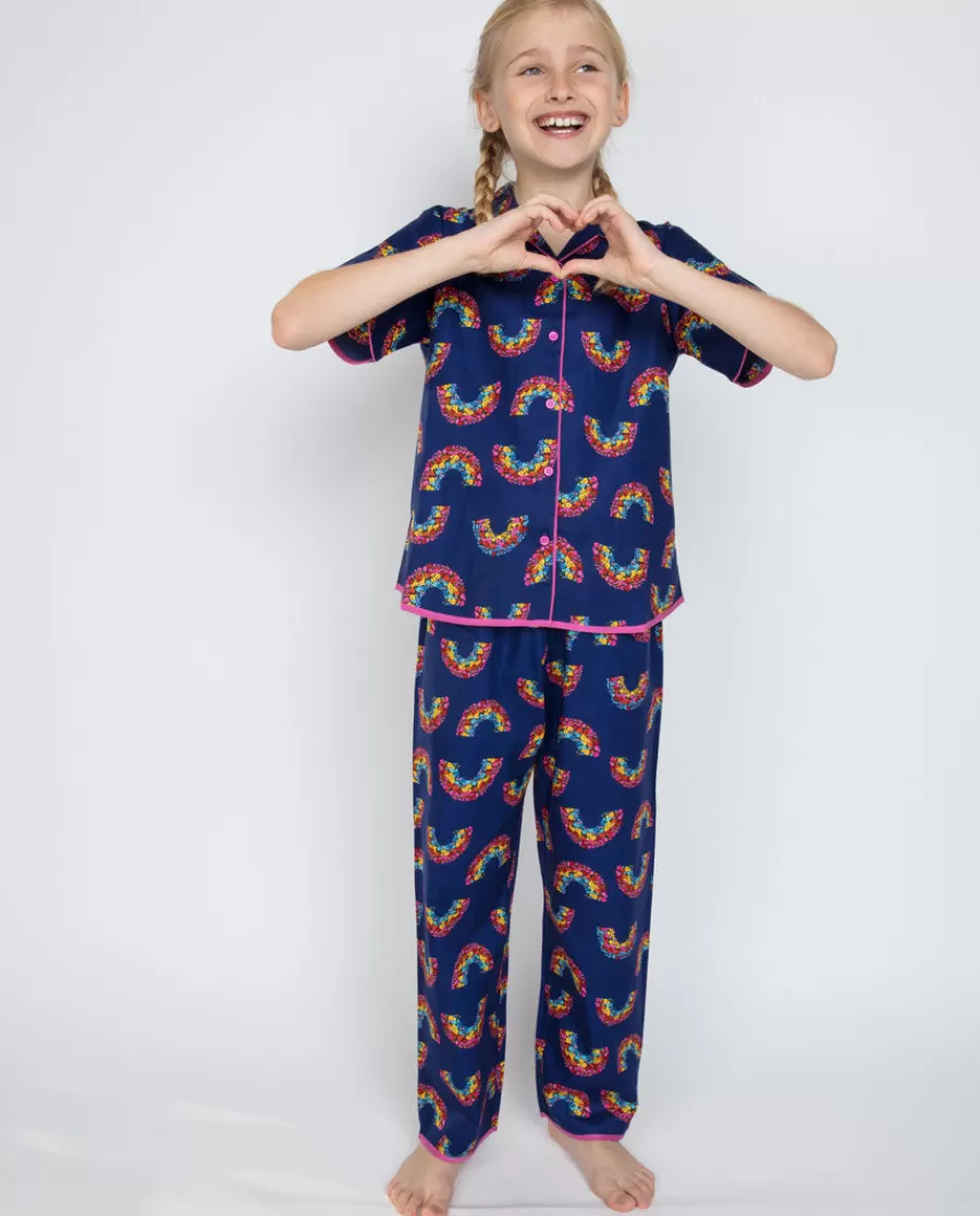 Best Sale Daisy Navy Rainbow Print Pyjama Set Kids Girls Pyjamas