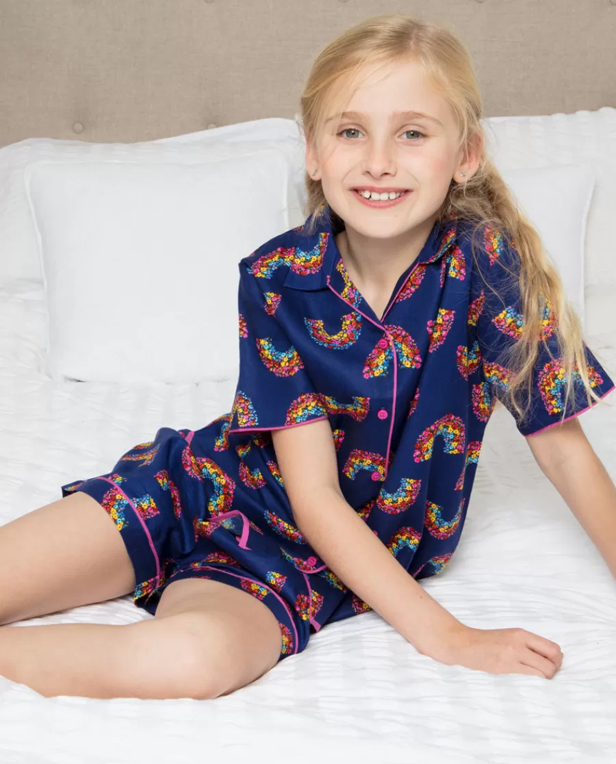 Hot Daisy Navy Rainbow Print Shorty Set Kids Girls Pyjamas