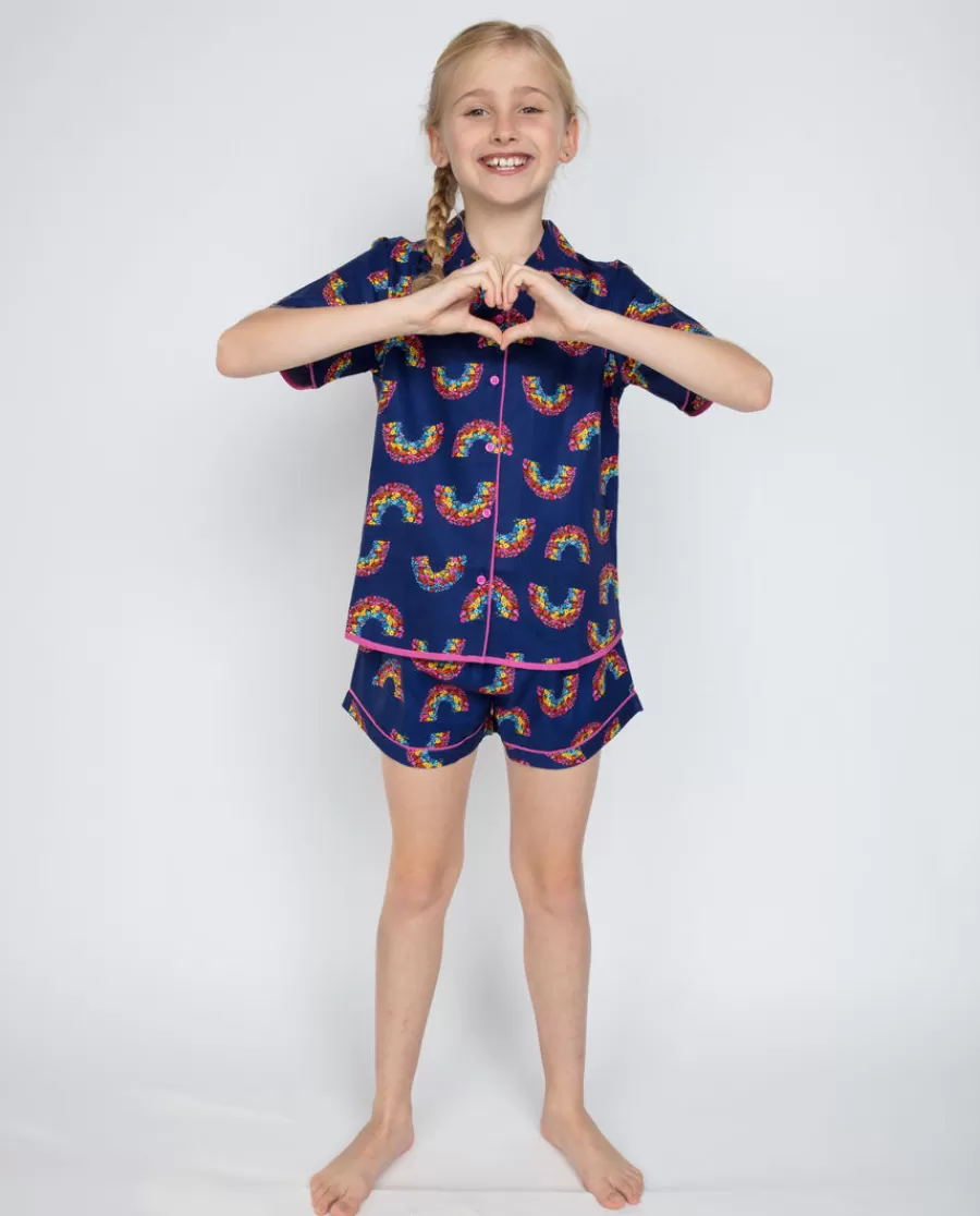 Hot Daisy Navy Rainbow Print Shorty Set Kids Kids Shorty Sets