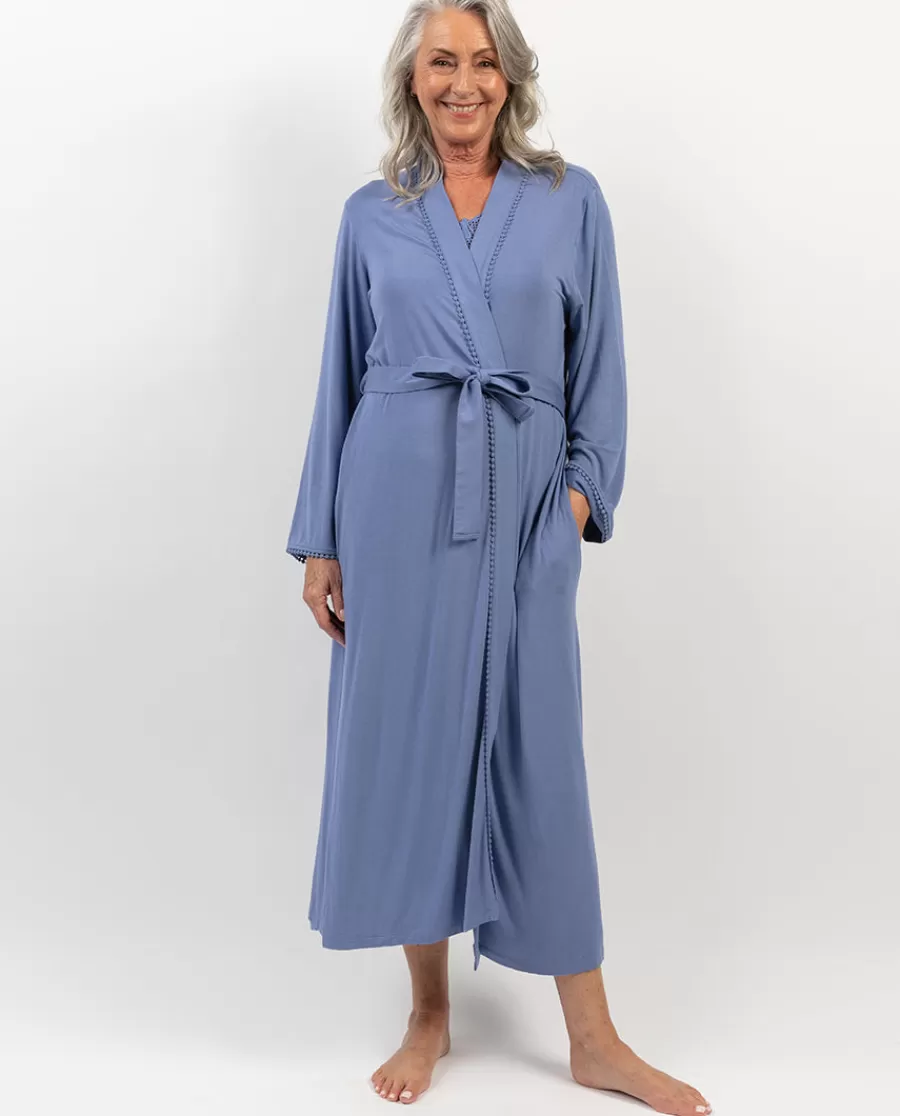 Clearance Delilah Lace Detail Jersey Long Dressing Gown Women Dressing Gowns