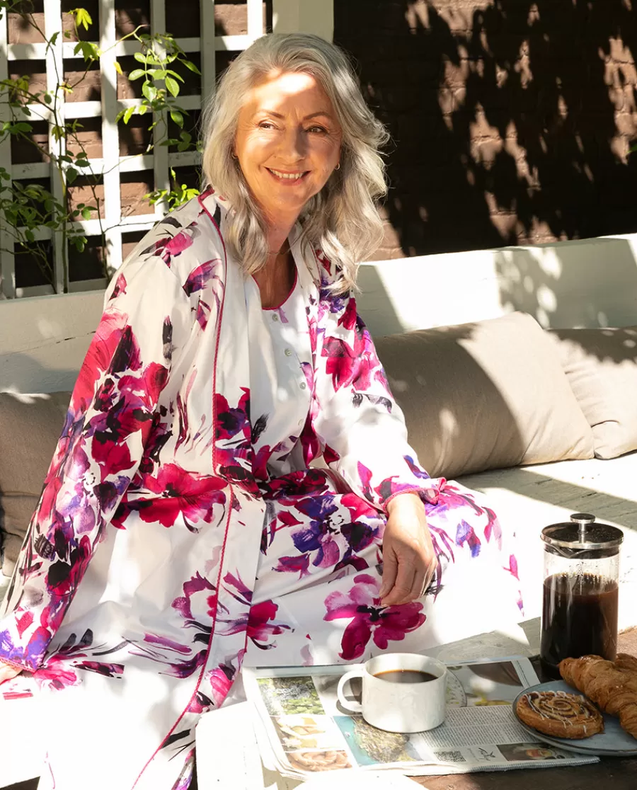 Shop Delilah Lace Trim Floral Print Long Dressing Gown Women Dressing Gowns
