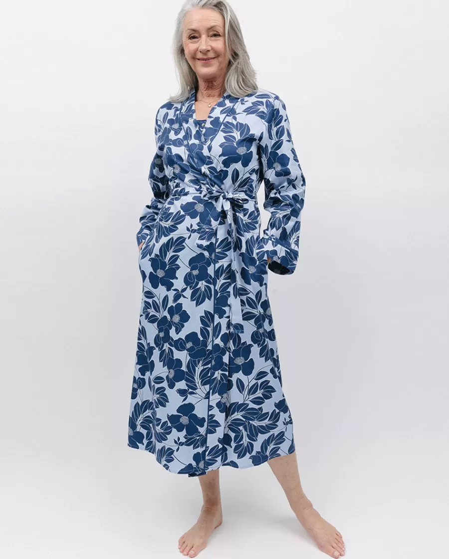 Store Evette Blue Floral Print Long Dressing Gown Women Dressing Gowns