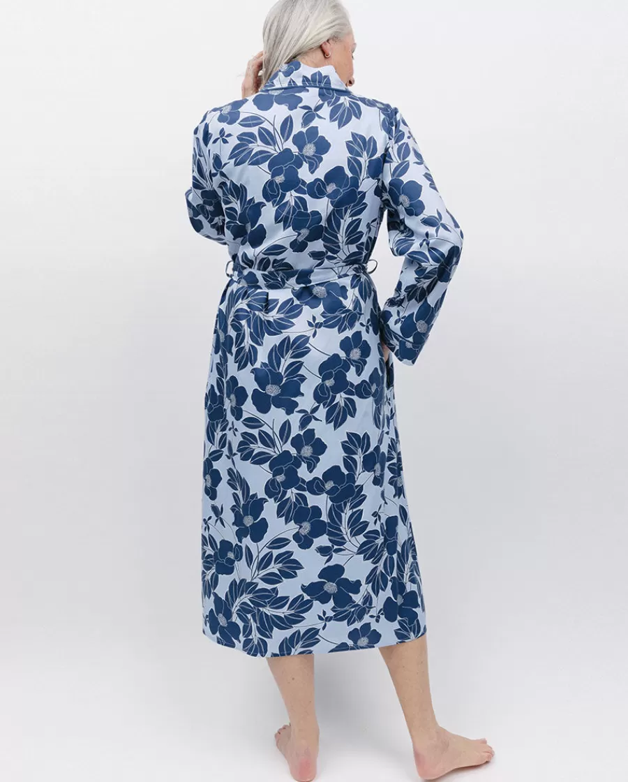 Store Evette Blue Floral Print Long Dressing Gown Women Dressing Gowns