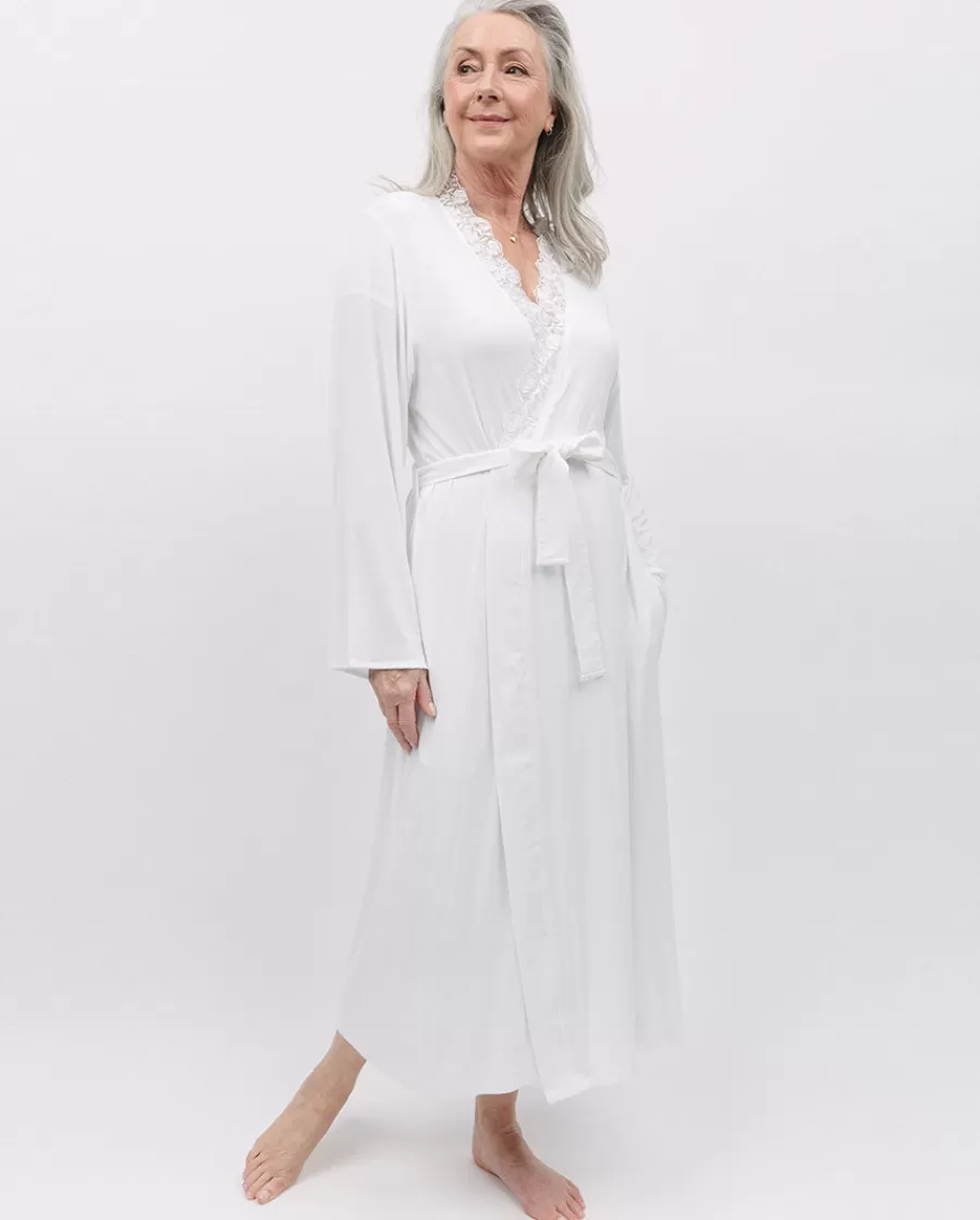 Store Evette Lace Detail White Jersey Long Dressing Gown Women Dressing Gowns