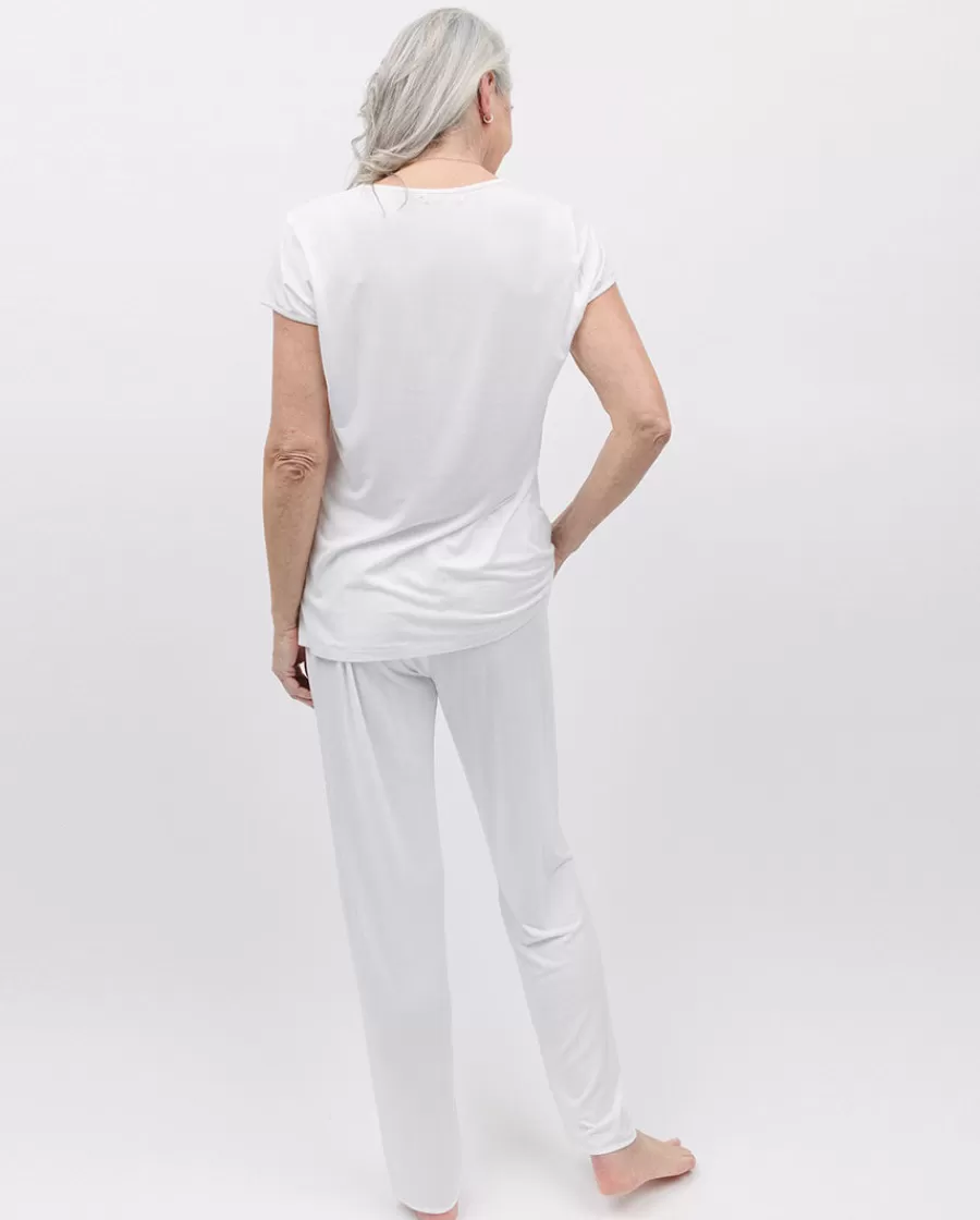 Sale Evette Lace Detail White Jersey Pyjama Set Women Pyjama Sets