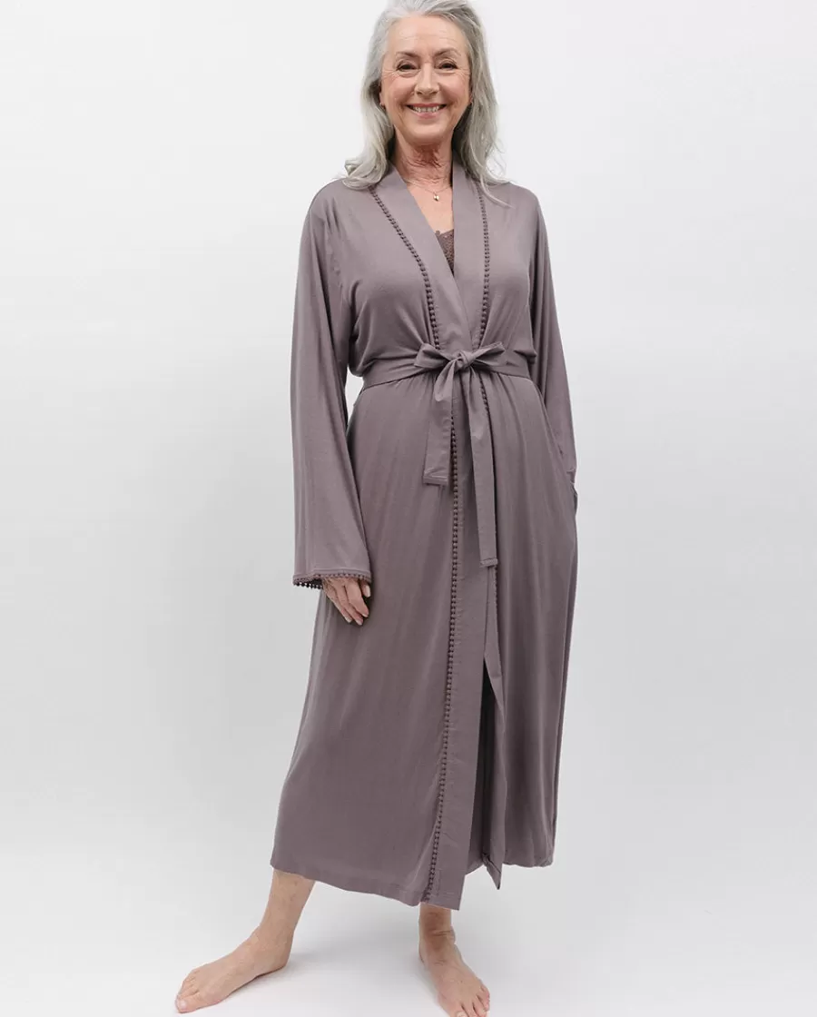 Best Evette Lace Trim Jersey Long Dressing Gown Women Loungewear