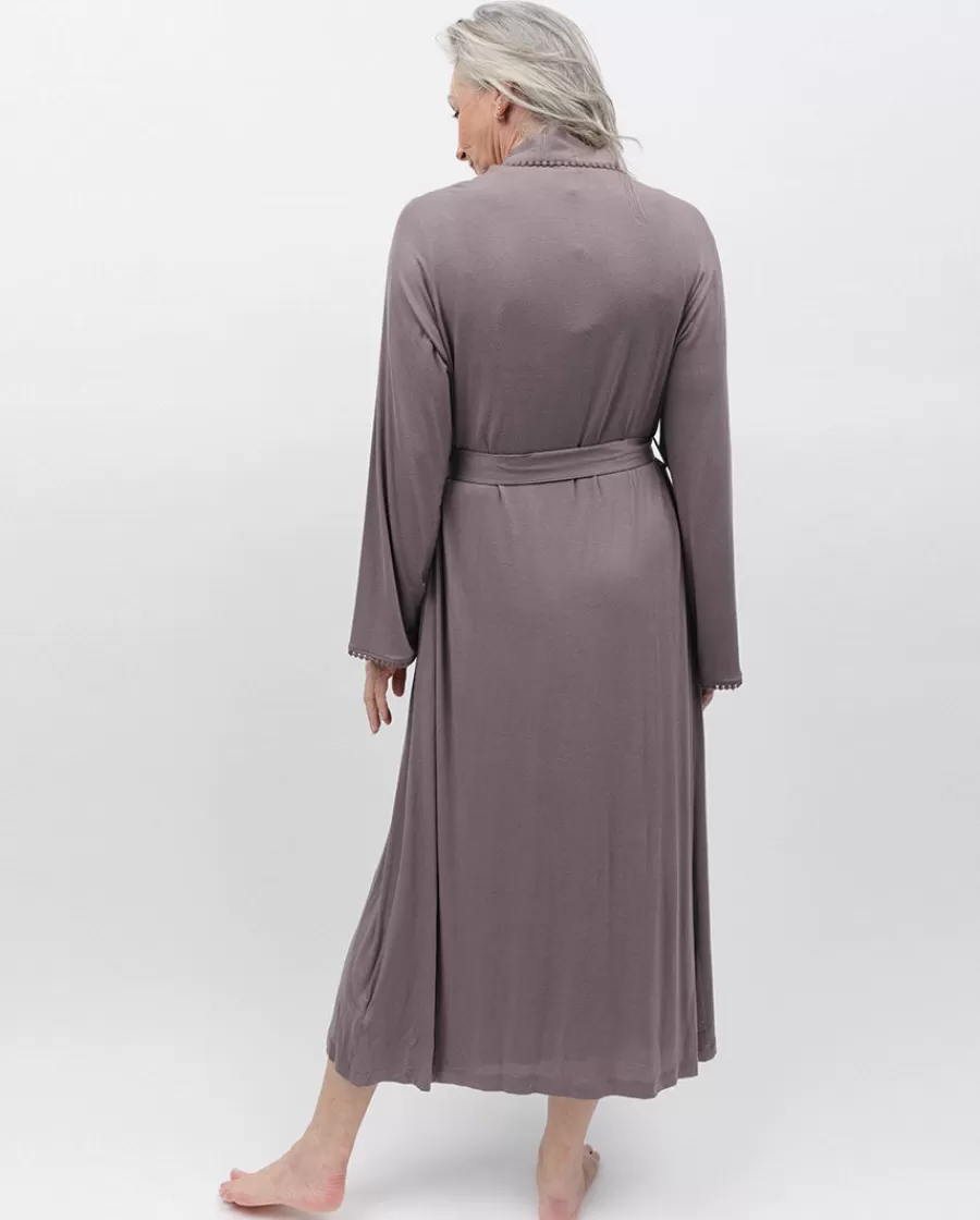 Best Evette Lace Trim Jersey Long Dressing Gown Women Loungewear