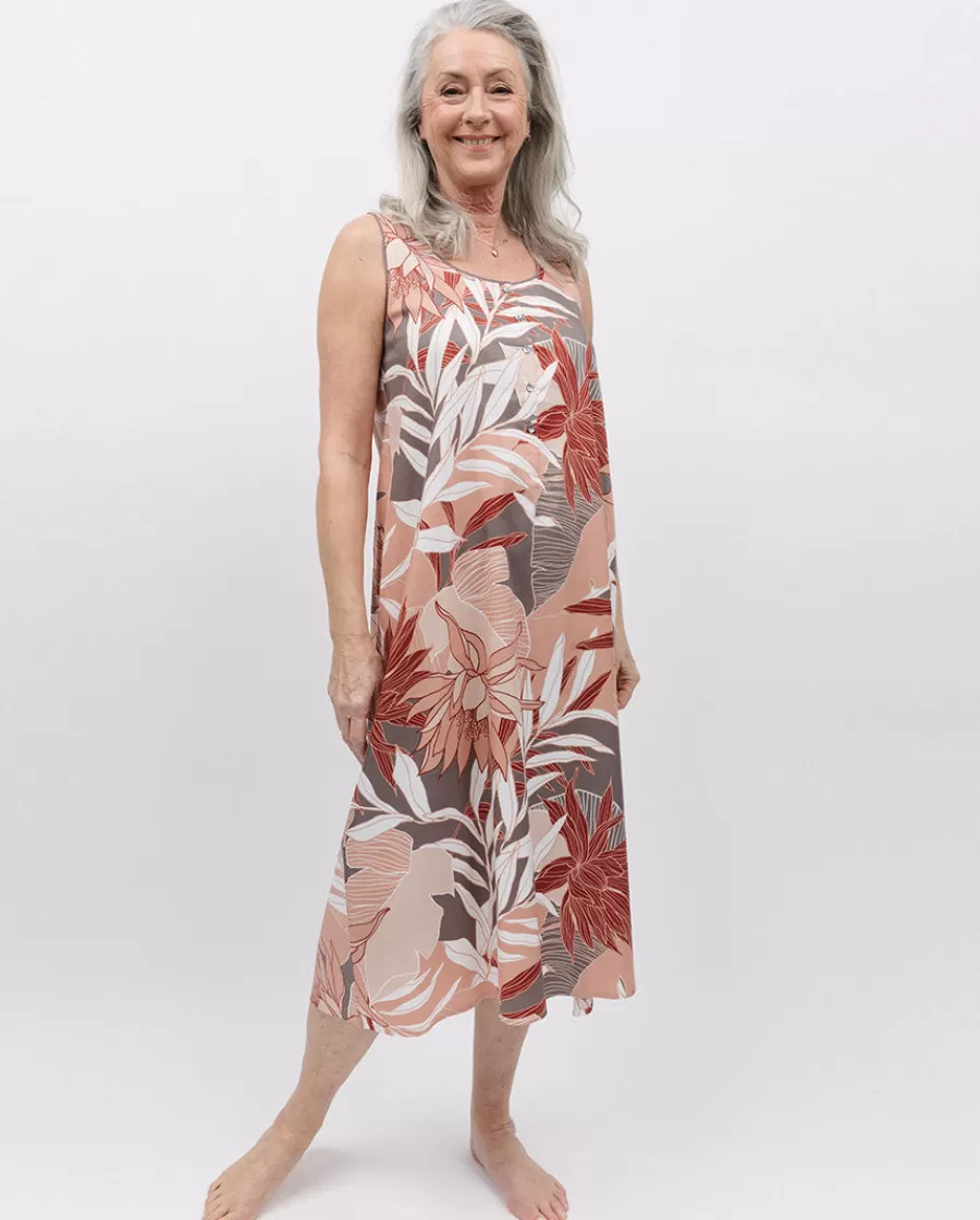 Best Sale Evette Lace Trim Leaf Print Long Nightdress Women Nightdresses