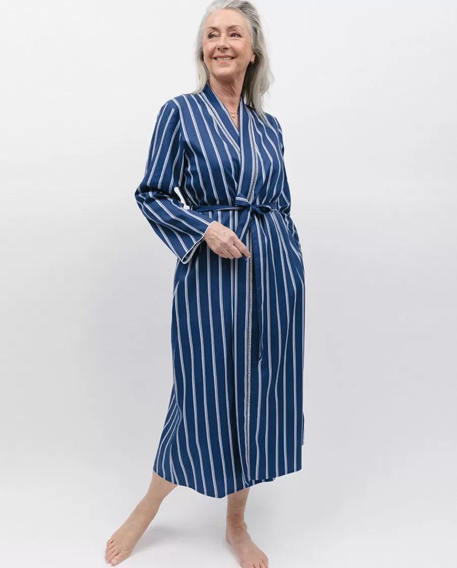 Discount Evette Lace Trim Printed Stripe Long Dressing Gown Women Dressing Gowns