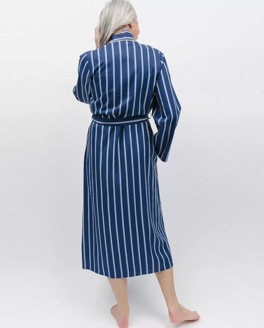 Discount Evette Lace Trim Printed Stripe Long Dressing Gown Women Dressing Gowns