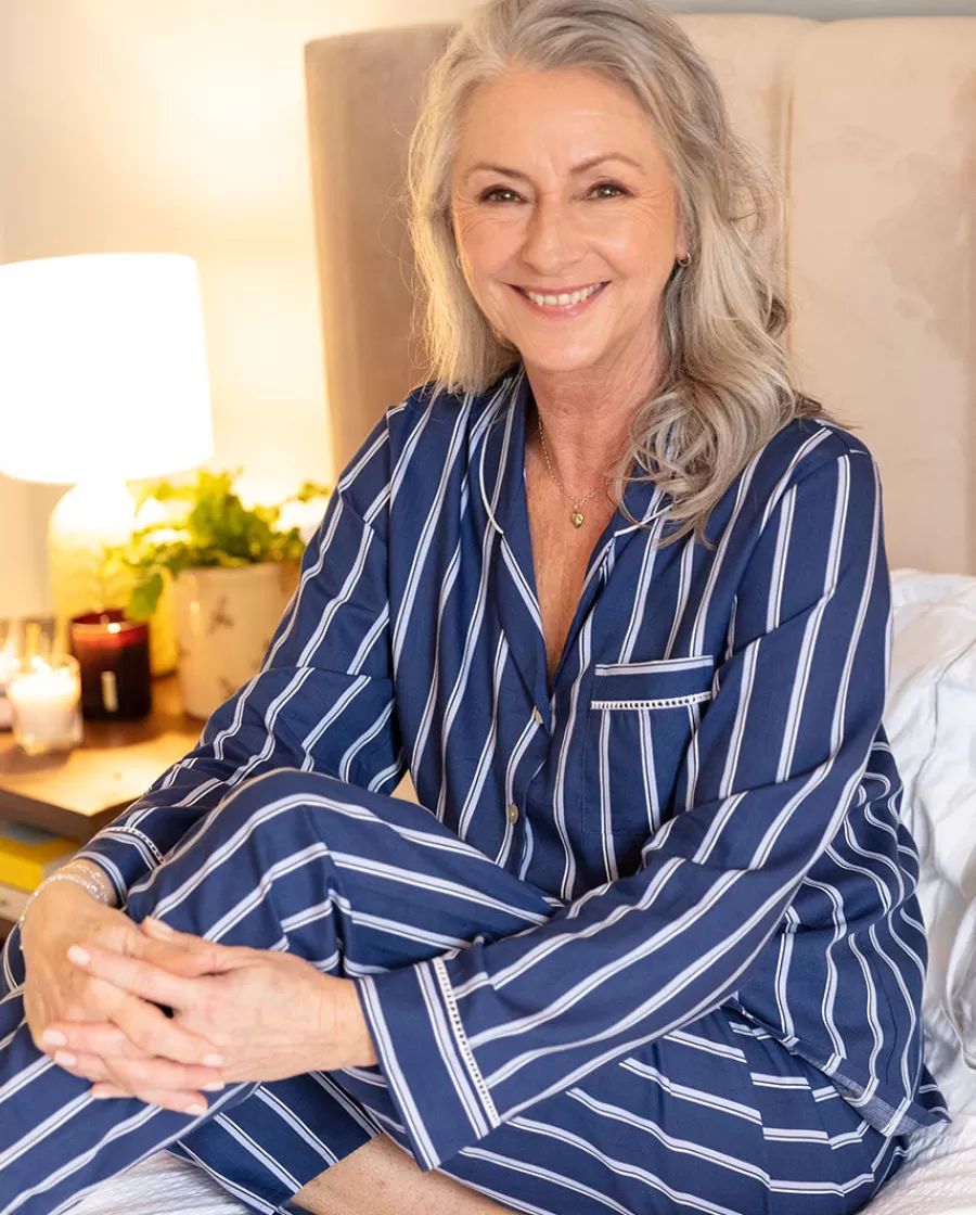 Discount Evette Lace Trim Printed Stripe Pyjama Set Women Pyjama Sets