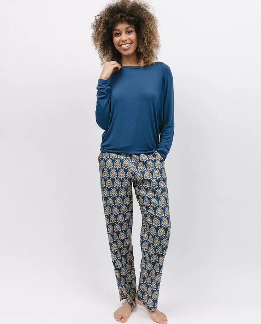 Hot Fawn Slouch Jersey Top And Pinecone Geo Print Pyjama Set Women Pyjama Sets