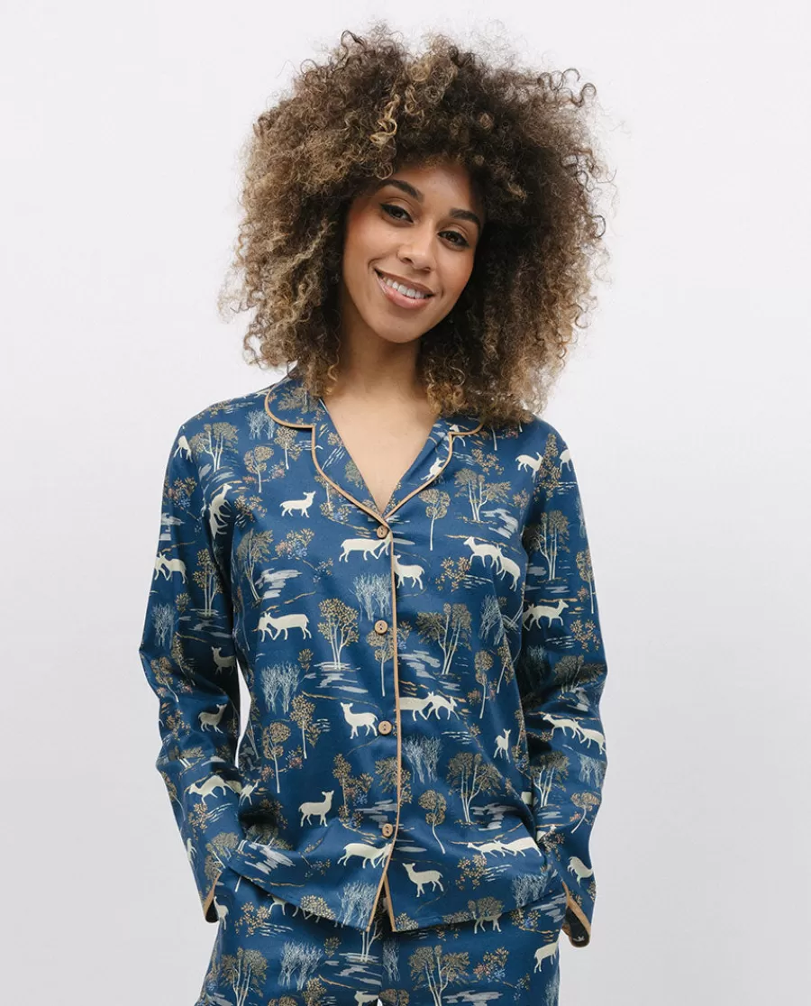 Outlet Fawn Woodland Print Pyjama Top Women Pyjama Tops