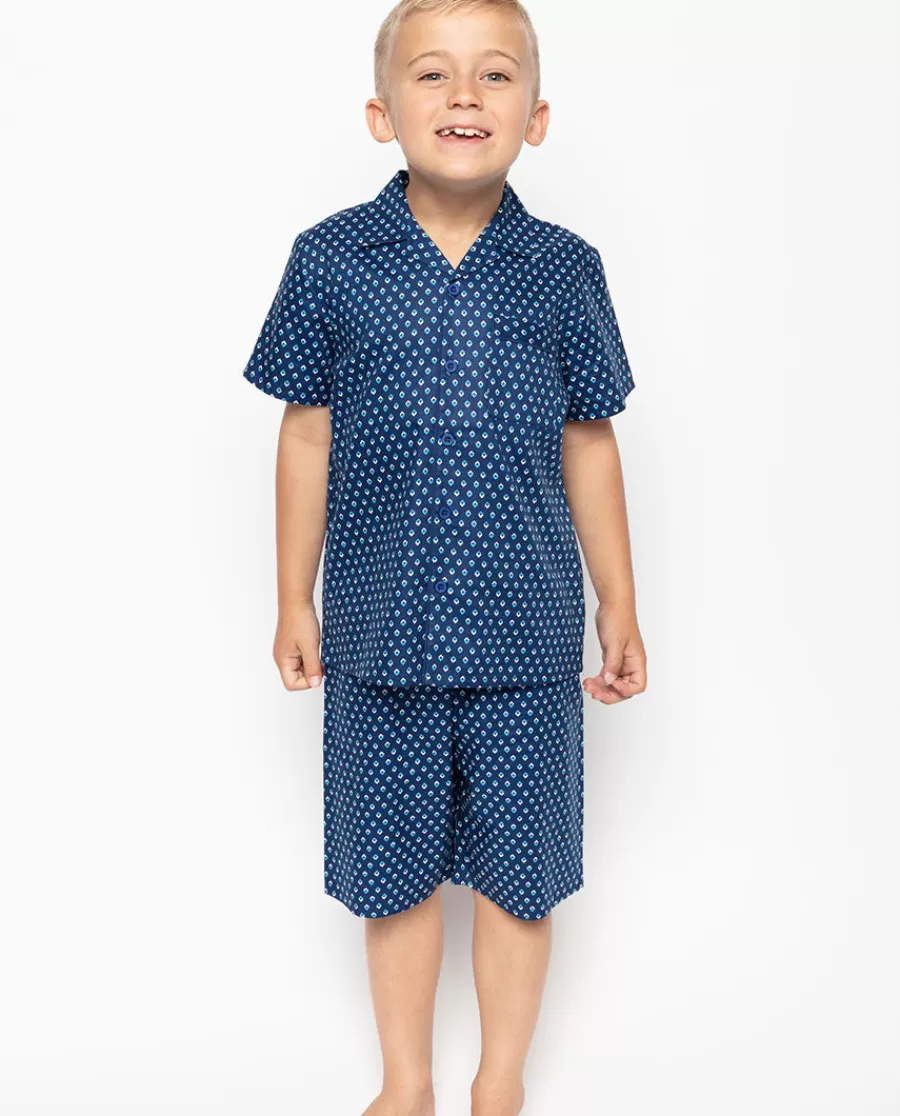 Hot George Blue Geo Print Shorty Set Kids Boys Pyjamas