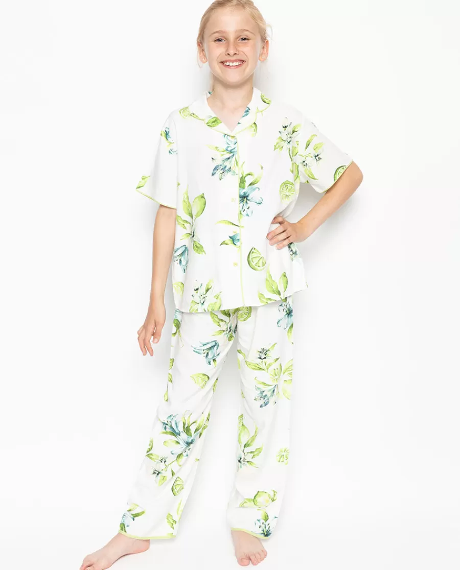 Outlet Gina Green Lime Print Pyjama Set Kids Girls Pyjamas