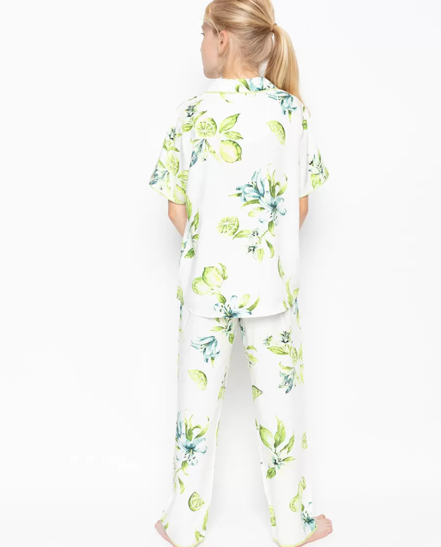 Outlet Gina Green Lime Print Pyjama Set Kids Girls Pyjamas