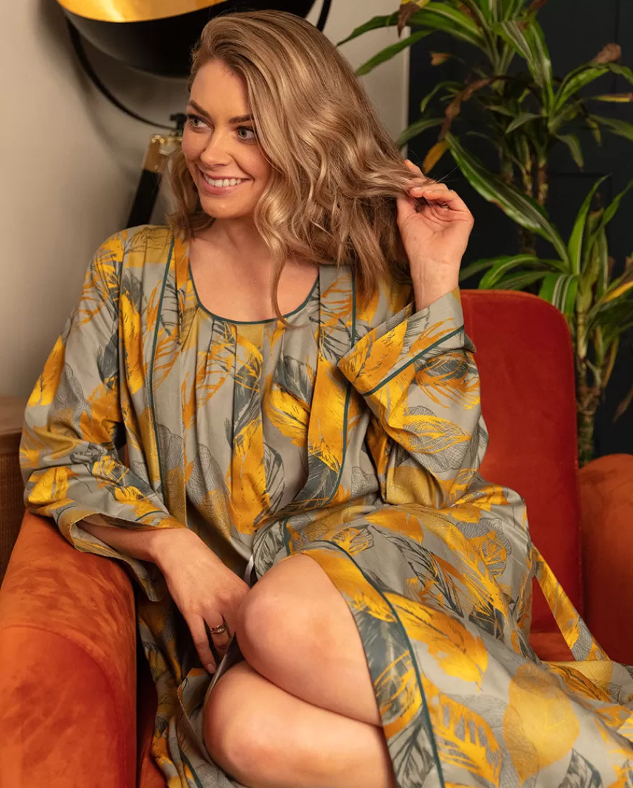 Hot Hannah Leaf Print Long Dressing Gown Women Dressing Gowns