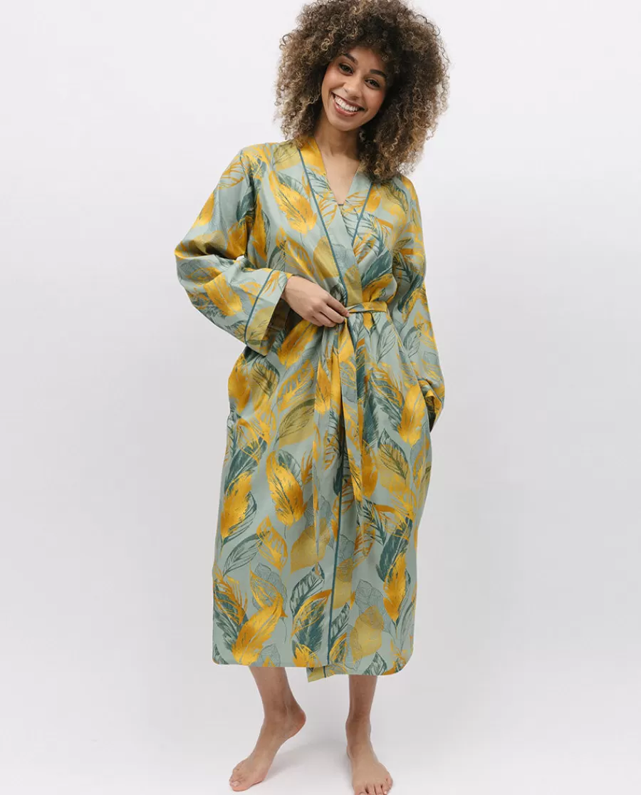 Hot Hannah Leaf Print Long Dressing Gown Women Dressing Gowns