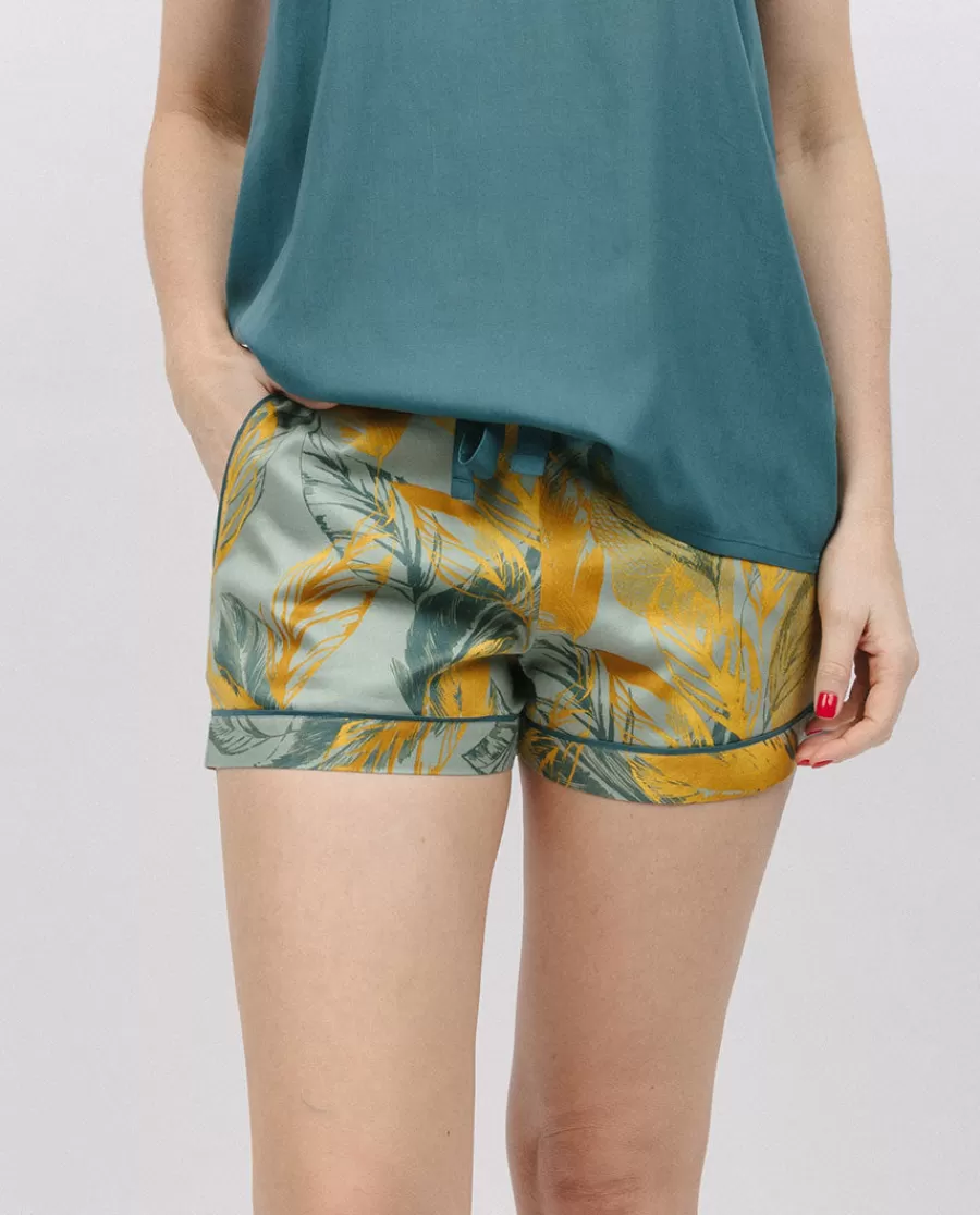 New Hannah Leaf Print Shorts Women Pyjama Bottoms