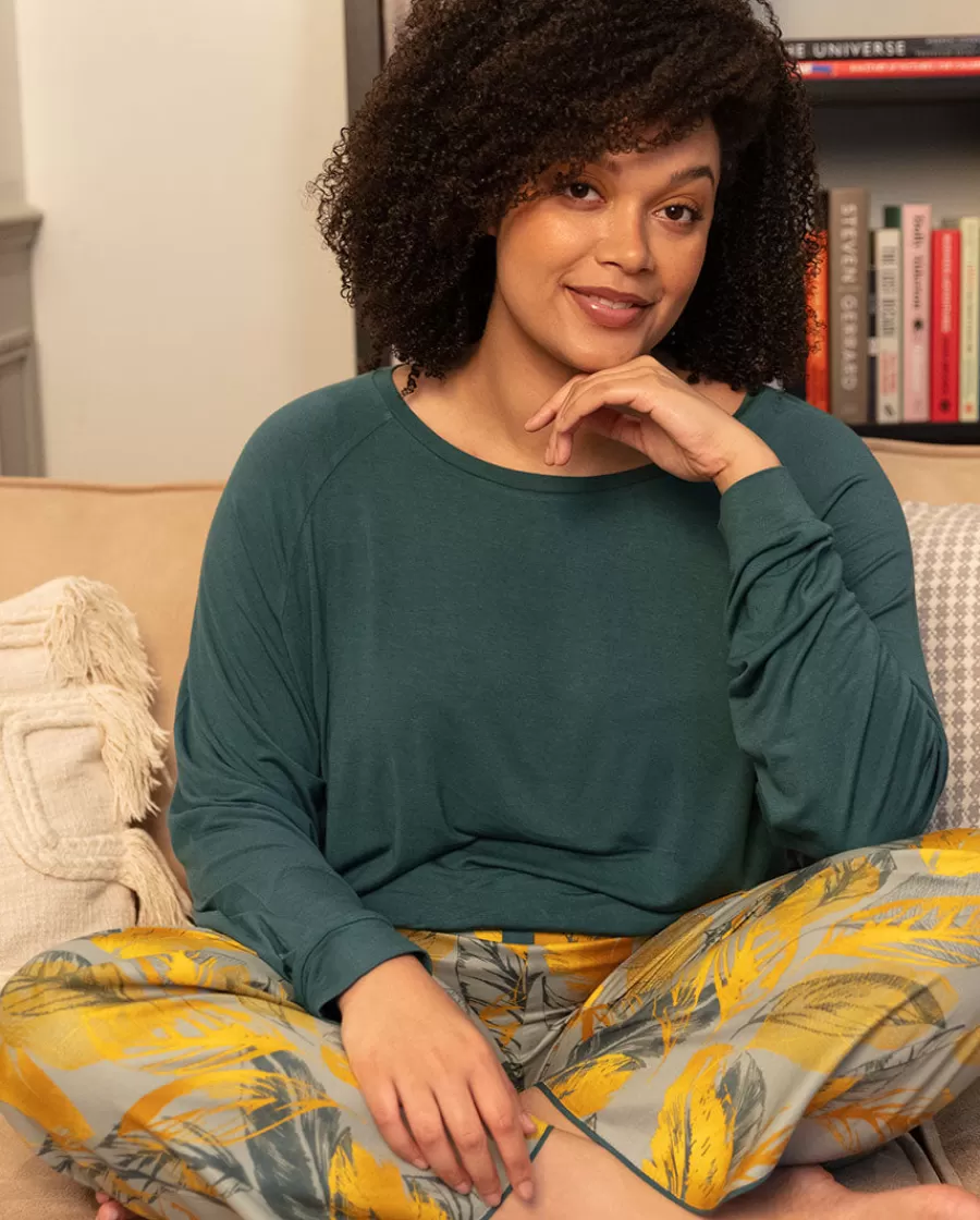 Clearance Hannah Slouch Jersey Top And Leaf Print Pyjama Set Women Loungewear