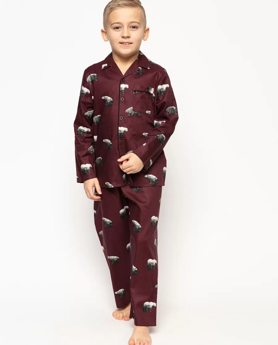Flash Sale Harley Burgundy Polar Bear Print Pyjama Set Kids Boys Pyjamas