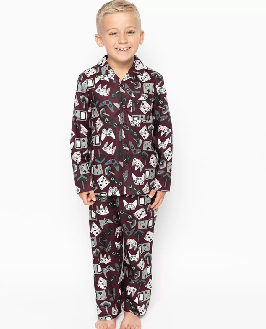 Fashion Jack Burgundy Gamer Print Pyjama Set Kids Boys Pyjamas