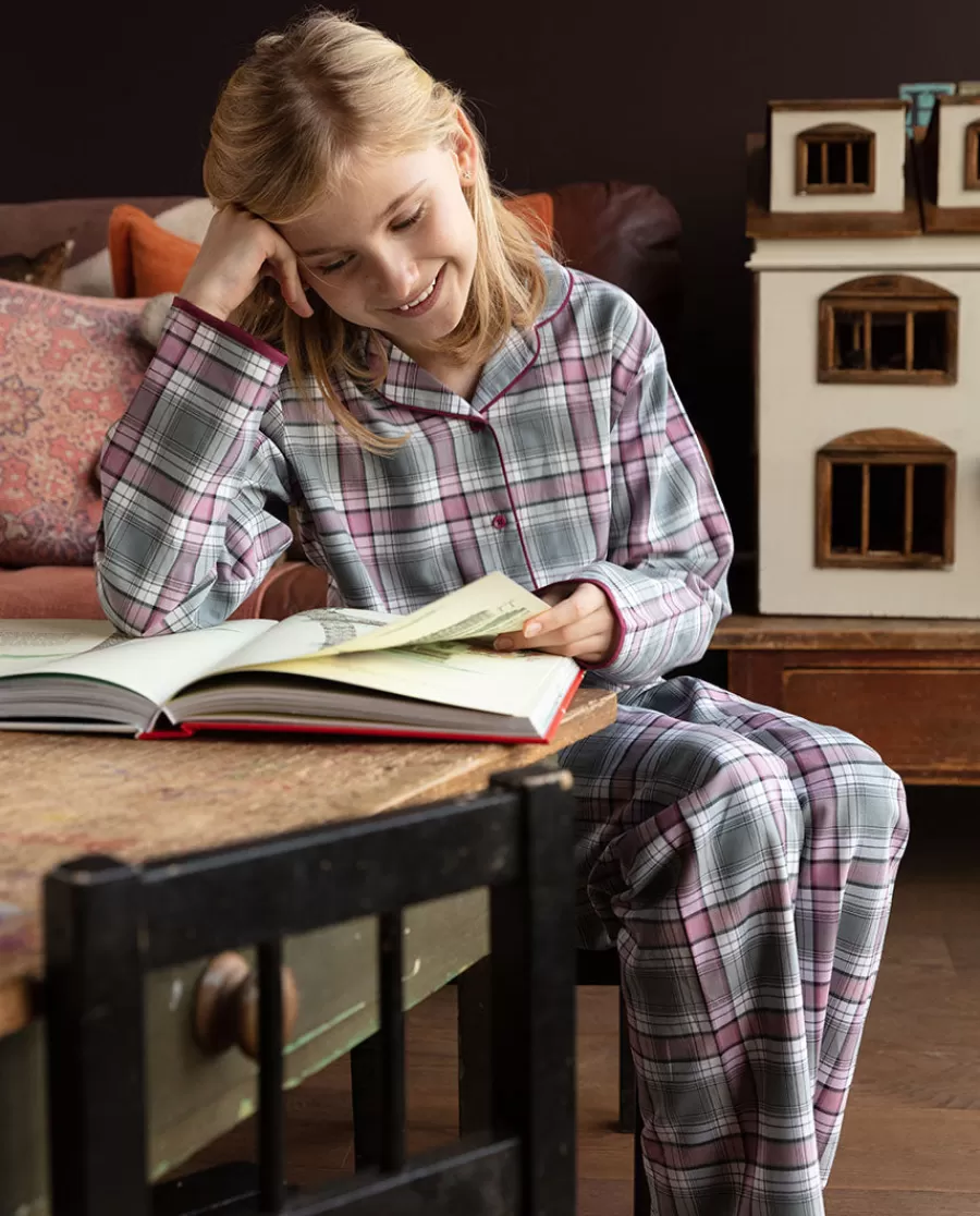 Hot Jessica Grey Check Pyjama Set Kids Girls Pyjamas
