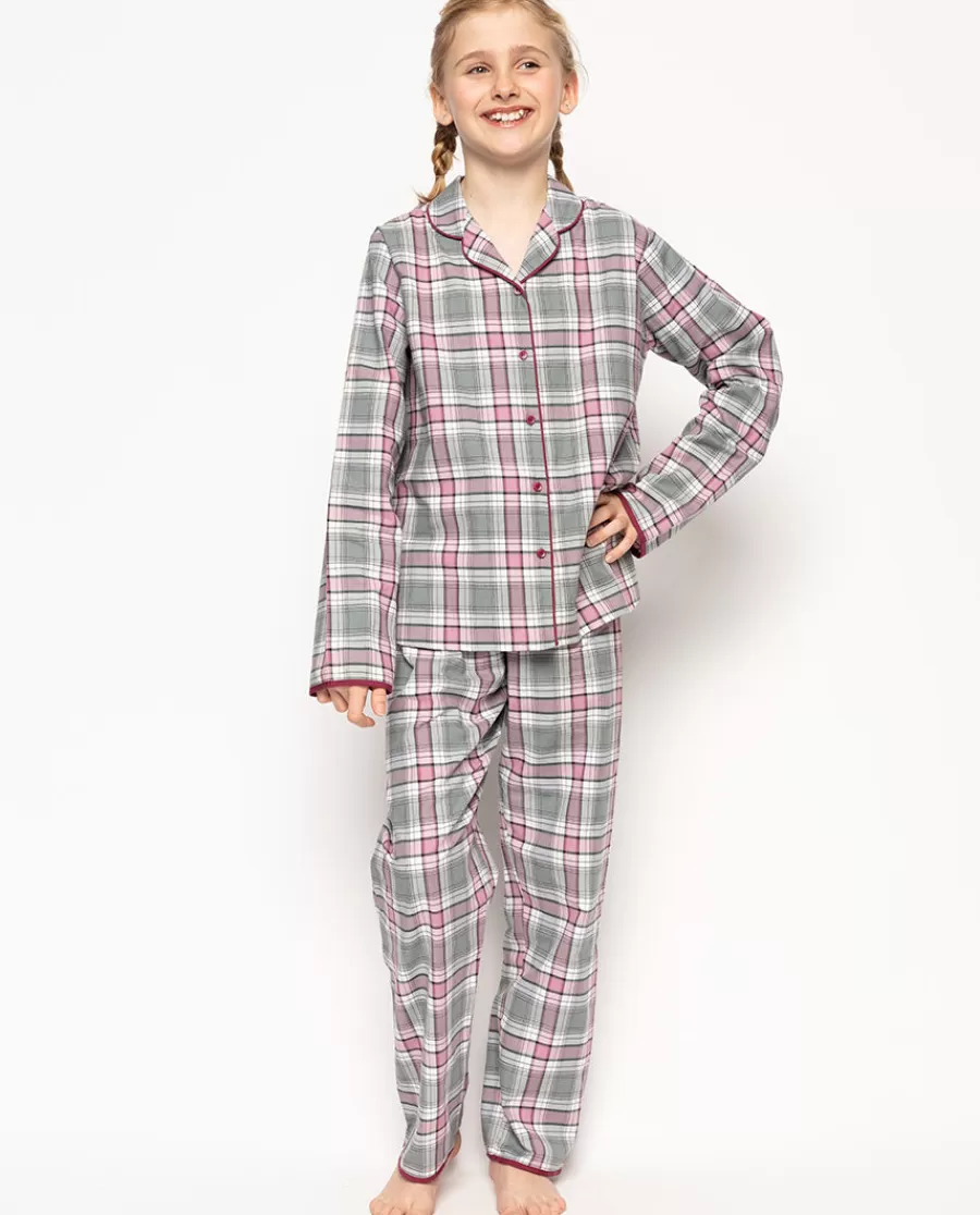 Hot Jessica Grey Check Pyjama Set Kids Girls Pyjamas