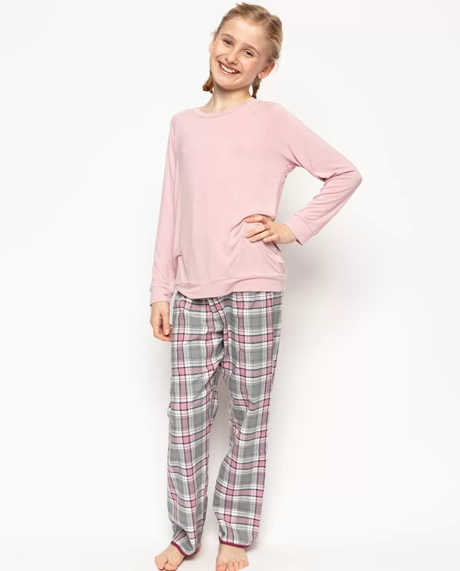Outlet Jessica Pink Jersey Top And Check Pyjama Set Kids Girls Pyjamas