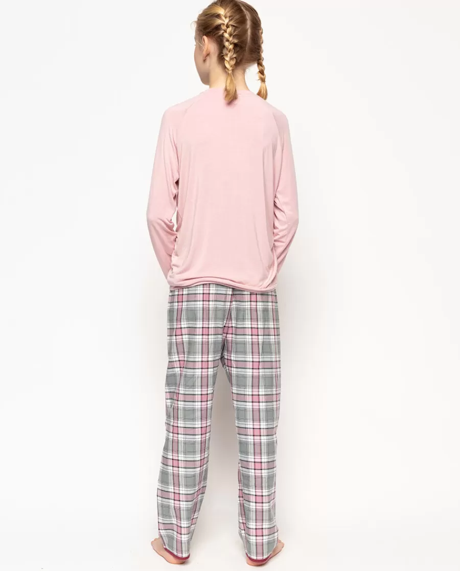 Outlet Jessica Pink Jersey Top And Check Pyjama Set Kids Girls Pyjamas