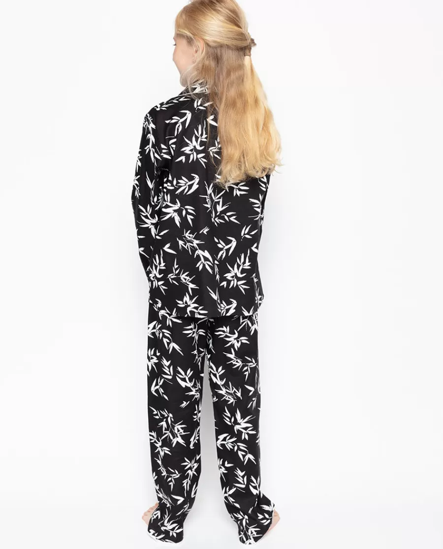 New Katie Black Bamboo Leaf Print Pyjama Set Kids Girls Pyjamas