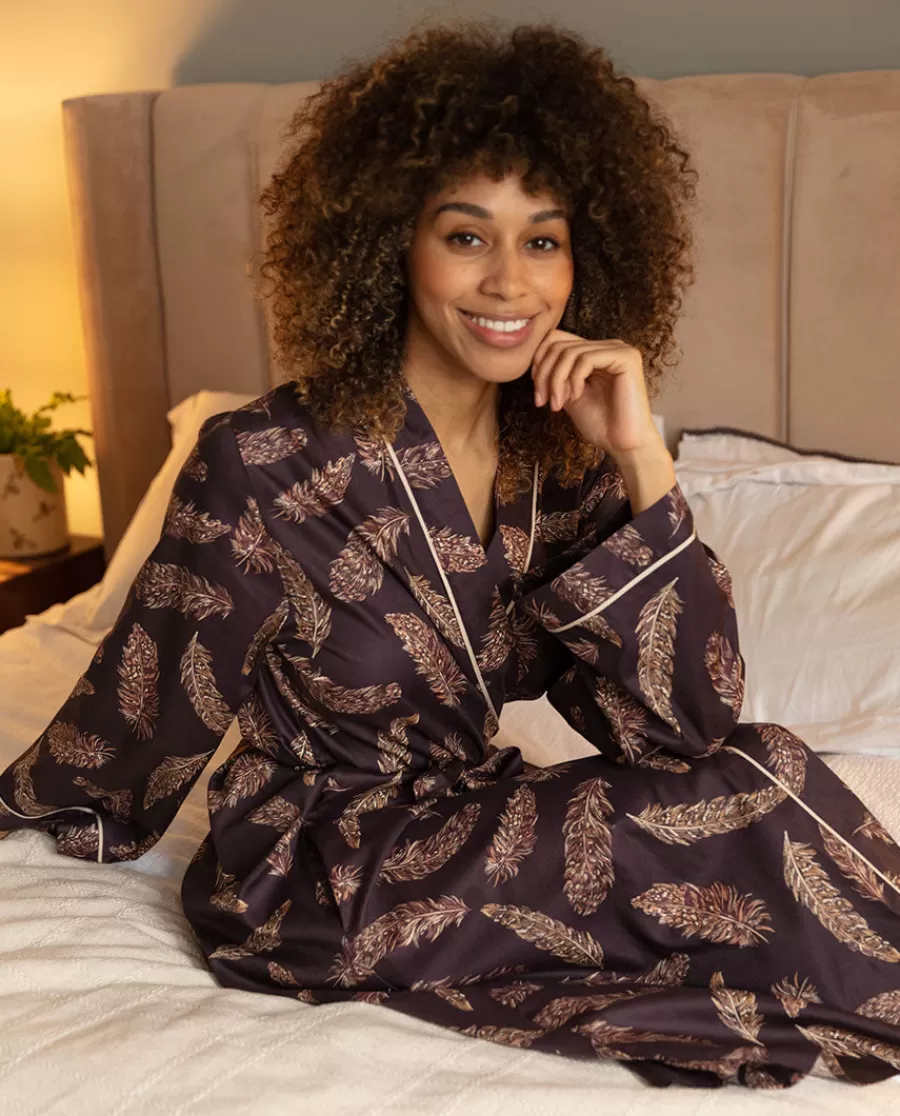 New Lana Feather Print Long Dressing Gown Women Dressing Gowns